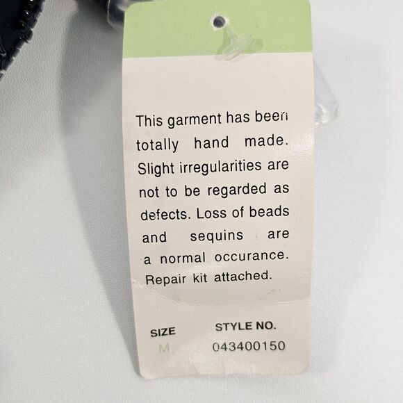 PAPELL Boutique Evening Navy Sequin Beaded Silk Scalloped Hem Blouse Top Size M - Picture 8 of 12